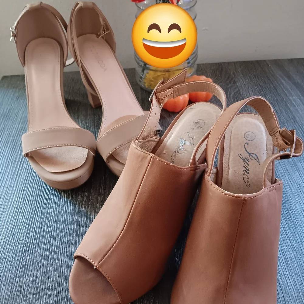 (GREAT DEAL ) 2 Pairs Of Women's Tan Heels Size 6 1/2 - Picture 1 of 7